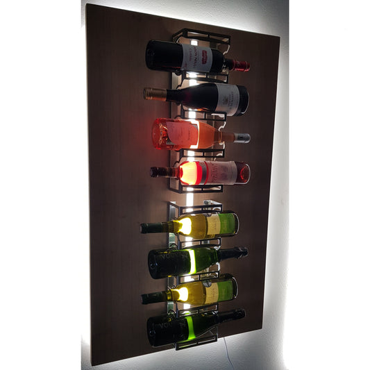 support mural design pour ranger et exposer de belles bouteilles avec la possibilité de rétroéclairer avec un bandeau led pour un effet garanti. couleur au choix