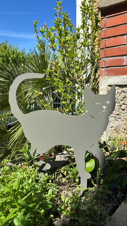 Décoration en forme de chat en aluminium de couleur gris quartz pour les amoureux des chats, à planter dans vos jardins, jardinières